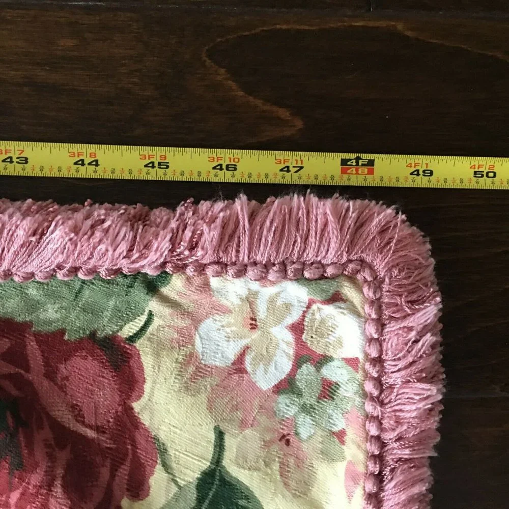 Vintage Rose Floral Fringe Upholstery Tablecloths Fabric French Cottage